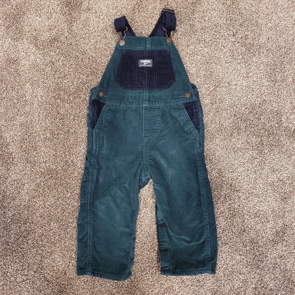 OshKosh Bgosh Kids Green Navy Blue Corduroy Overalls 24M GCL127359-RP-BD